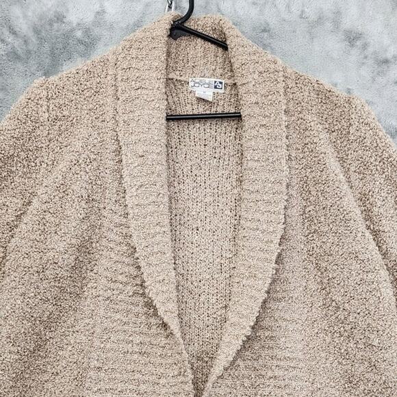 Vintage Adele Joyce Sweater Womens M Tan Wool Curly Knit Open Front Cardigan - Picture 2 of 8